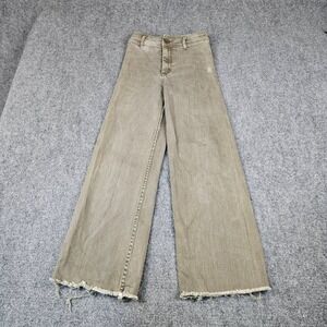 Dee Dee Womens Wide Leg Jeans Olive Green Frayed Hem Stretch Denim MMP623 Size S
